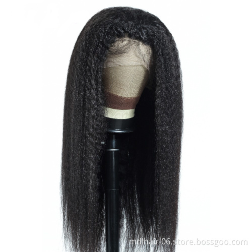 Wholesale Kinky Straight Wig Lace Front Human Hair Wigs Pre Plucked Remy Yaki 4x4 Lace Closure Wig For Black Women